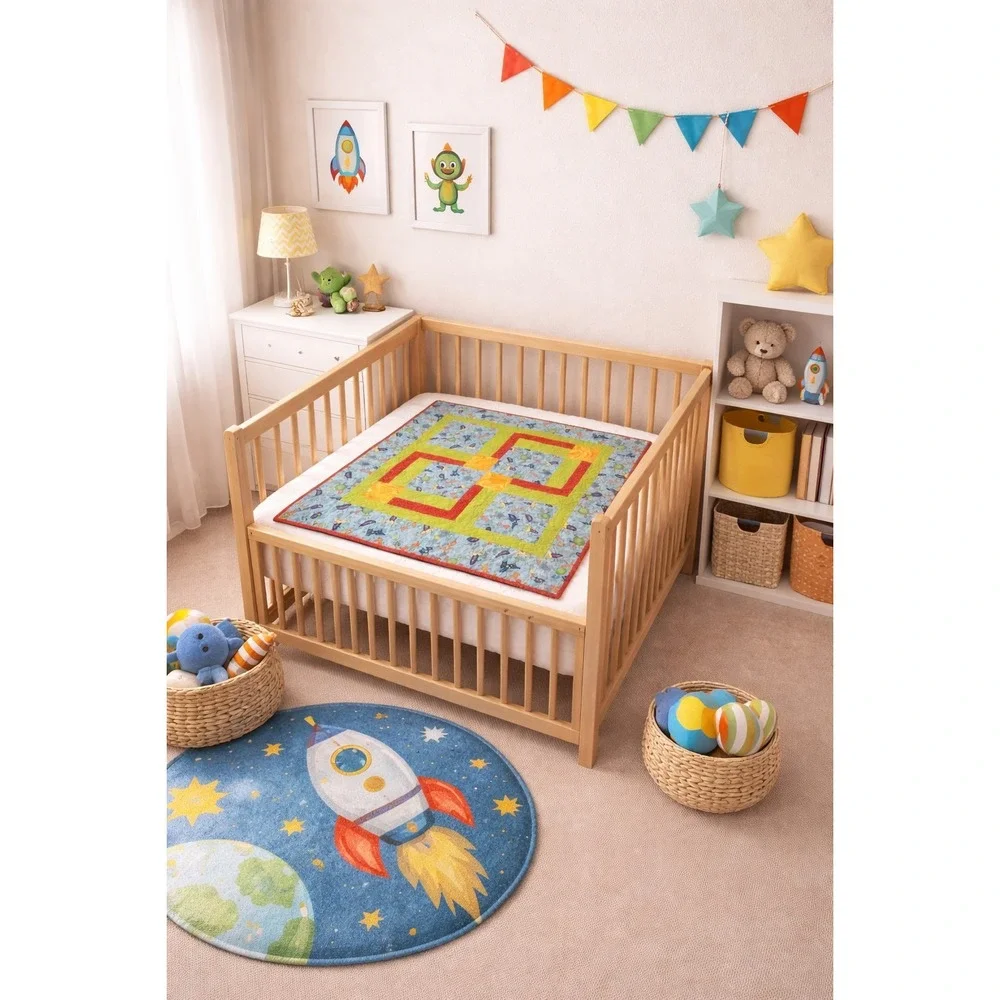 VTG Project Linus Crib Quilt Silly Smile Sea creatures Reversible 40x40 Handmade